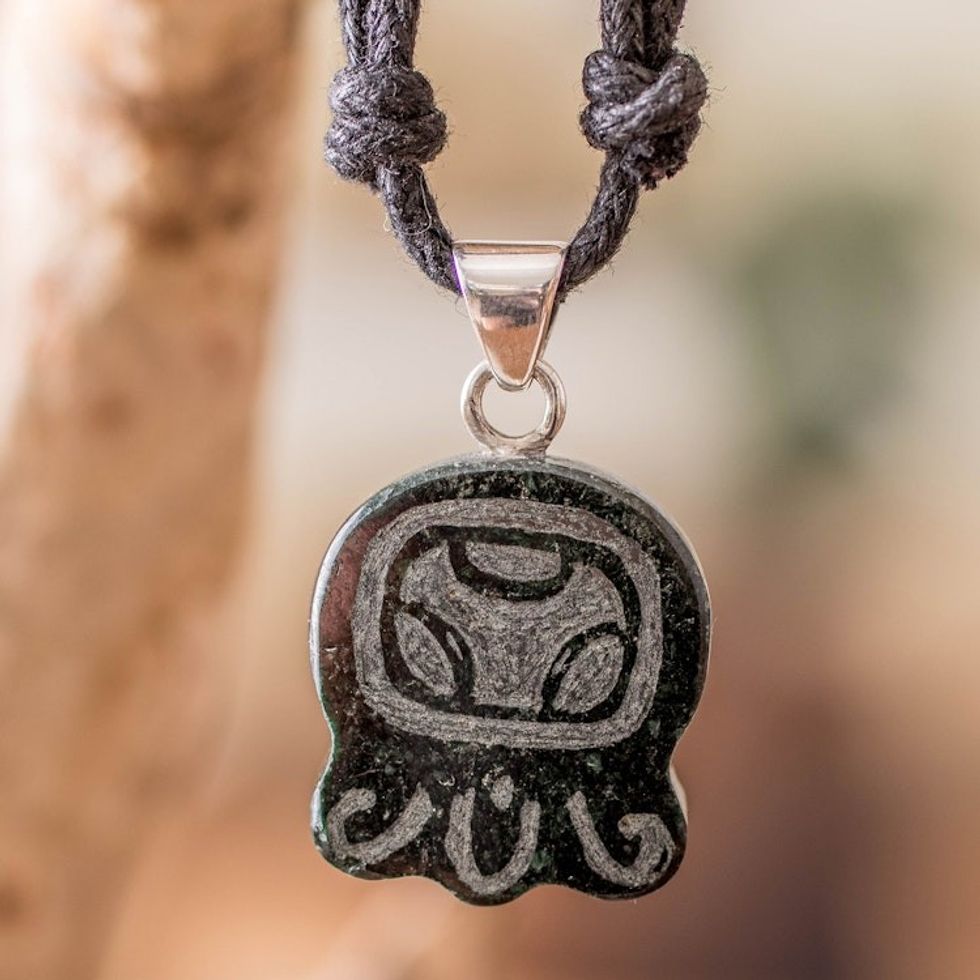 Mayan Creativity Nahual-Themed Jade Pendant Necklace 'Mayan Creativity'