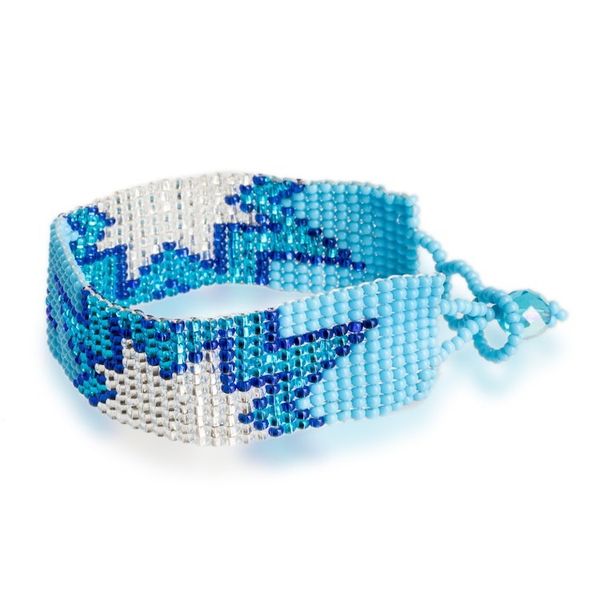 Alternate image for Sky Blue Glass Beaded Wristband Bracelet with Star Motifs Celestial Blast