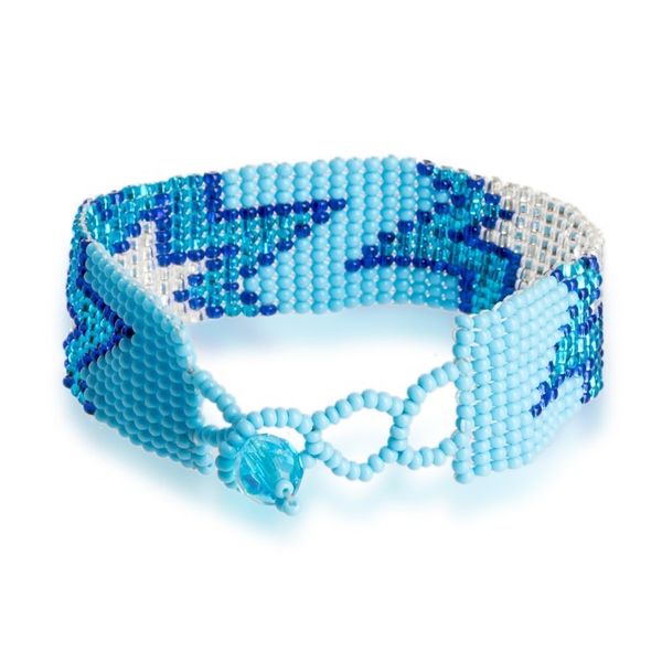 Alternate image for Sky Blue Glass Beaded Wristband Bracelet with Star Motifs Celestial Blast