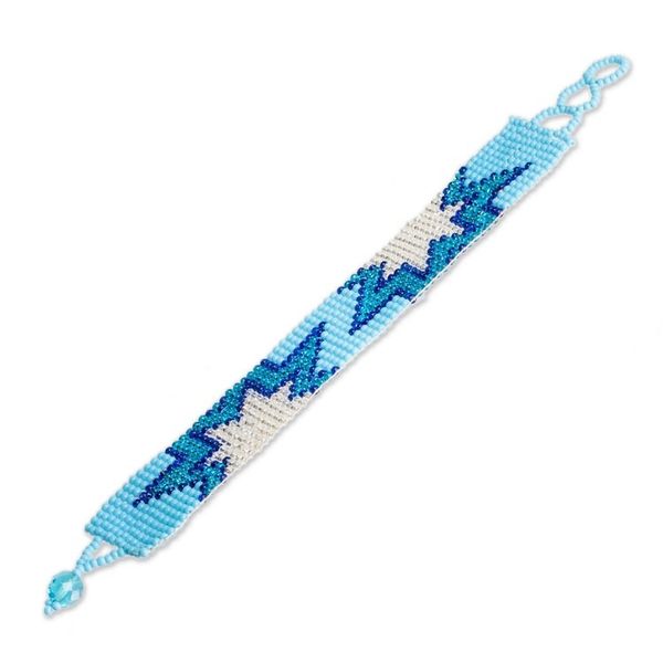 Alternate image for Sky Blue Glass Beaded Wristband Bracelet with Star Motifs Celestial Blast