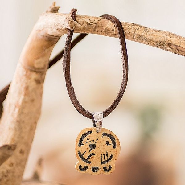 Alternate image for Coconut Shell and Lava Stone Tzi Sign Pendant Necklace Law and Authority