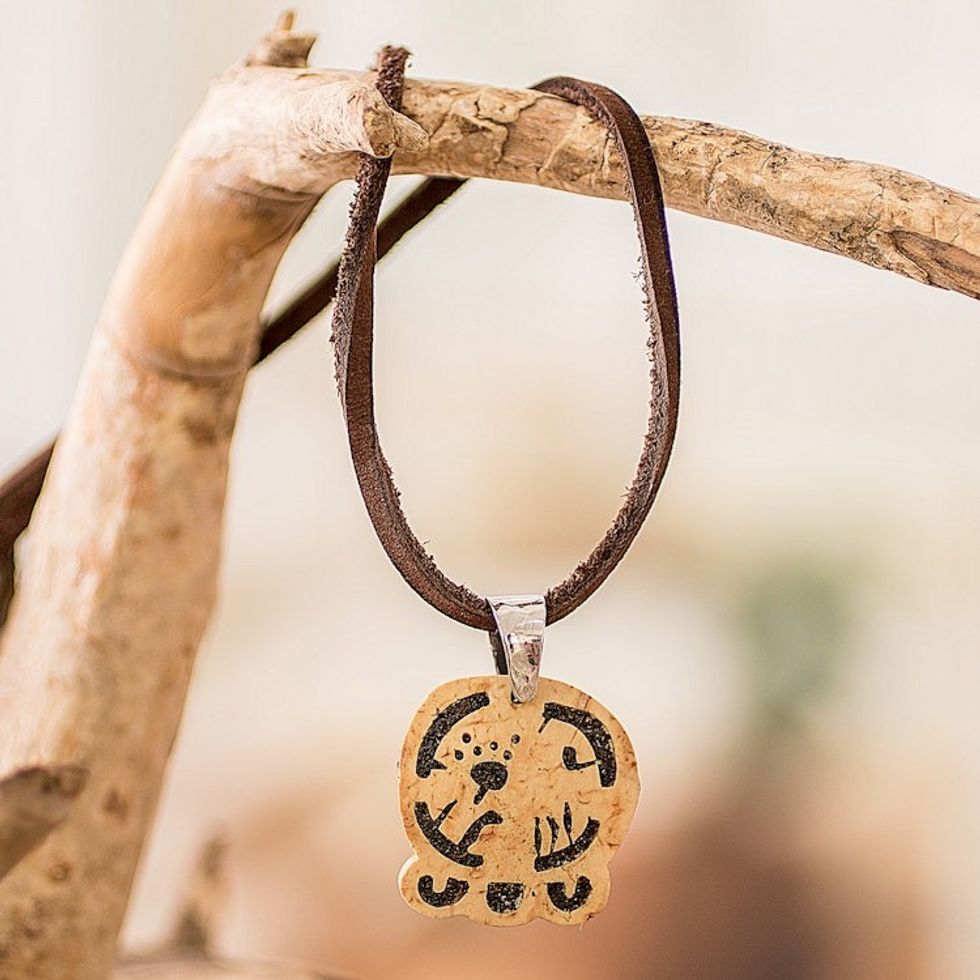 Coconut Shell and Lava Stone Tzi Sign Pendant Necklace 'Law and Authority'