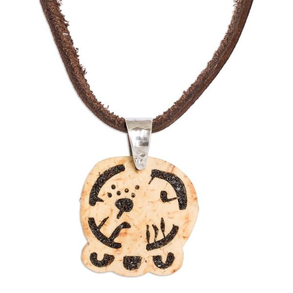 Alternate image for Coconut Shell and Lava Stone Tzi Sign Pendant Necklace Law and Authority