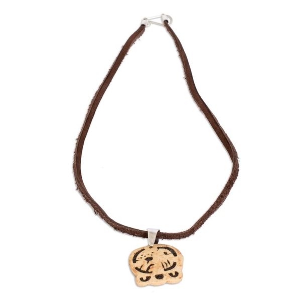 Alternate image for Coconut Shell and Lava Stone Tzi Sign Pendant Necklace Law and Authority