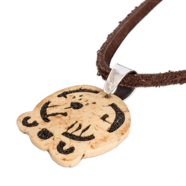 Alternate image for Coconut Shell and Lava Stone Tzi Sign Pendant Necklace Law and Authority