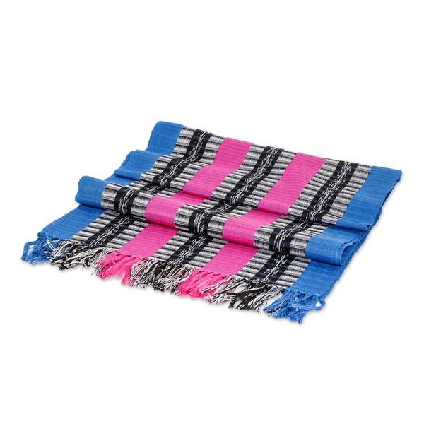 Alternate image for Striped Blue and Fuchsia 100 Cotton Scarf from Guatemala Palopo Lakes
