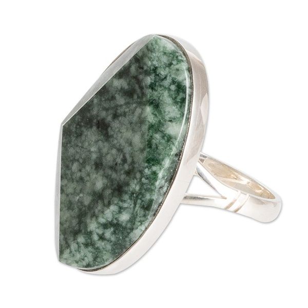 Alternate image for Polished Geometric Green Jade Cocktail Ring from Guatemala Vital Shimmering