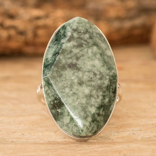 Alternate image for Polished Geometric Green Jade Cocktail Ring from Guatemala Vital Shimmering