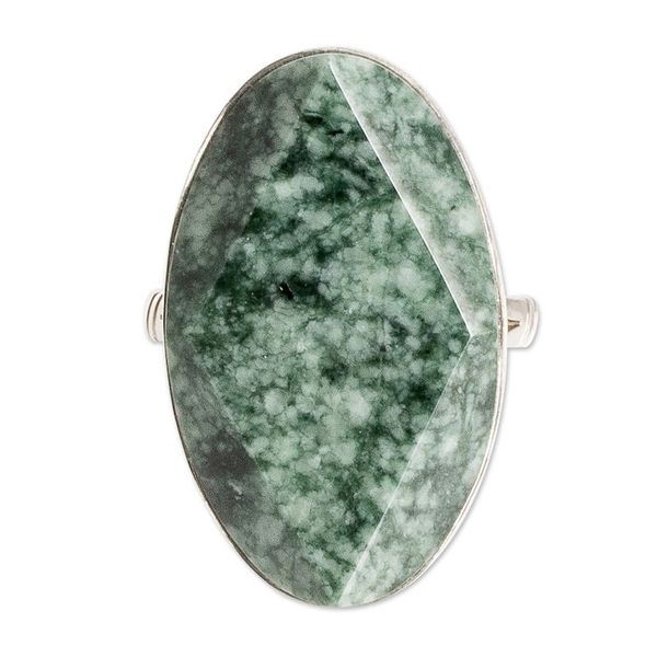 Alternate image for Polished Geometric Green Jade Cocktail Ring from Guatemala Vital Shimmering