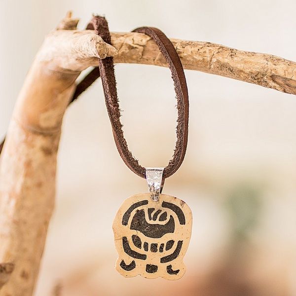 Alternate image for Coconut Shell and Lava Stone Kat Sign Pendant Necklace Dream Seeker