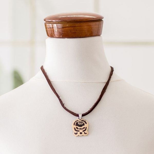 Alternate image for Coconut Shell and Lava Stone Kat Sign Pendant Necklace Dream Seeker