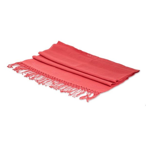 Alternate image for Handloomed Floral Pink Rayon Shawl with Fringes Pink Blooming