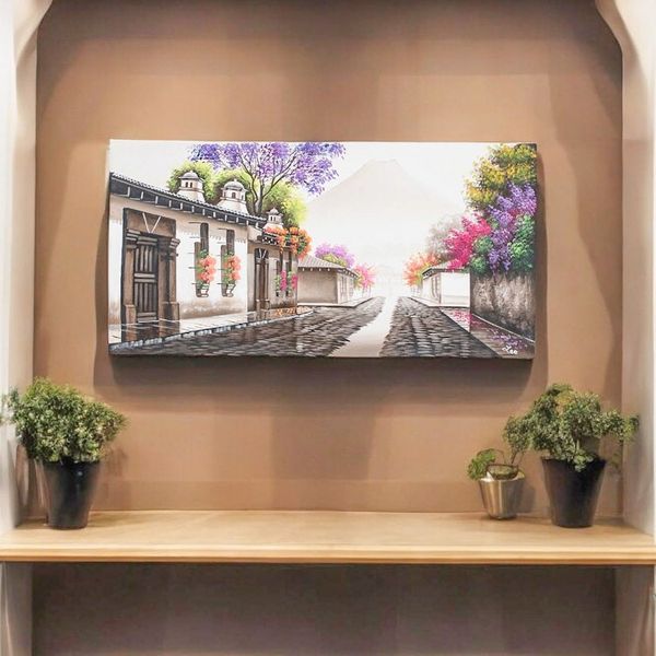 Alternate image for Oil Painting of Street Near Saint Francis Church in Antigua Saint Francis in Antigua