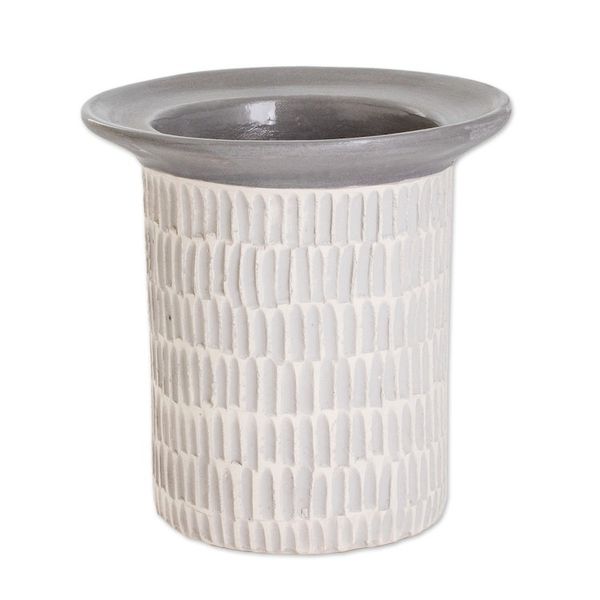 Alternate image for Handcrafted Textured Watertight Ceramic Vase from Guatemala Art and Elegance in Grey