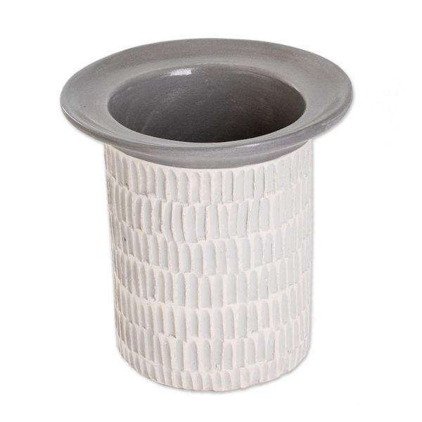 Alternate image for Handcrafted Textured Watertight Ceramic Vase from Guatemala Art and Elegance in Grey