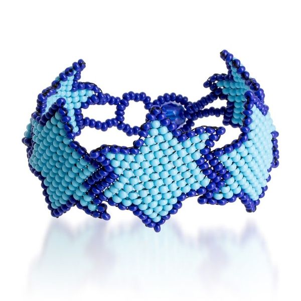 Alternate image for Star-Themed Handmade Beaded Wristband Bracelet in Blue Hues Azure Starlight