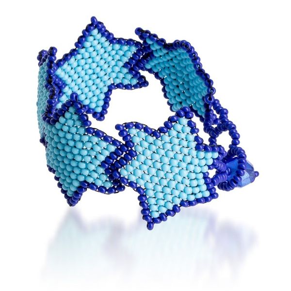 Alternate image for Star-Themed Handmade Beaded Wristband Bracelet in Blue Hues Azure Starlight