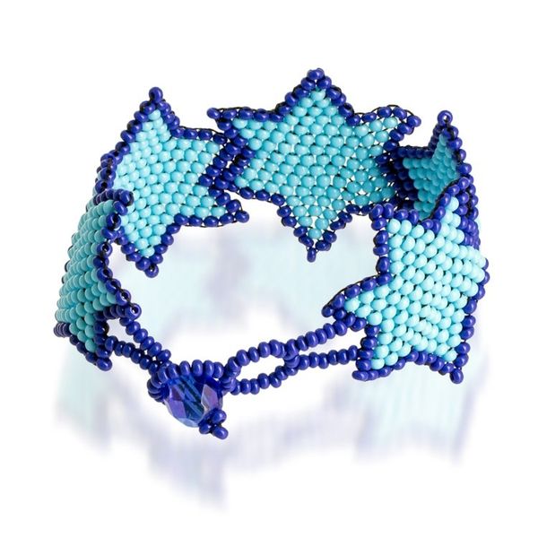 Alternate image for Star-Themed Handmade Beaded Wristband Bracelet in Blue Hues Azure Starlight