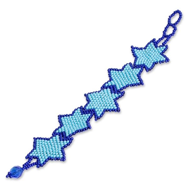 Alternate image for Star-Themed Handmade Beaded Wristband Bracelet in Blue Hues Azure Starlight