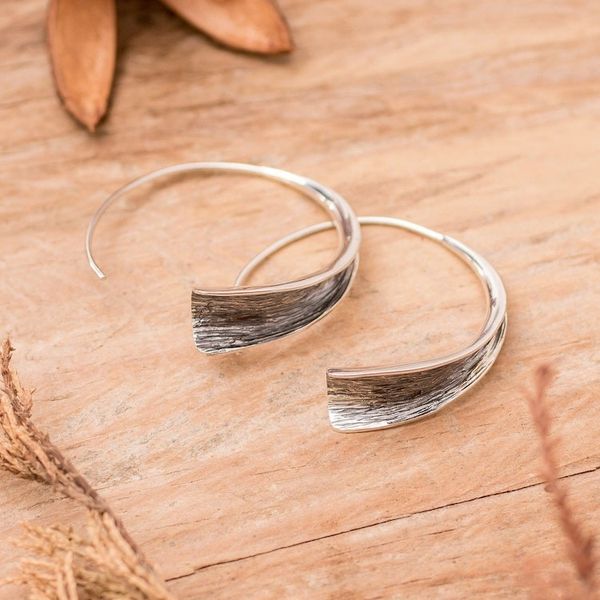 Alternate image for Modern Textured Sterling Silver Drop Earrings from Guatemala Anticlastic Flair