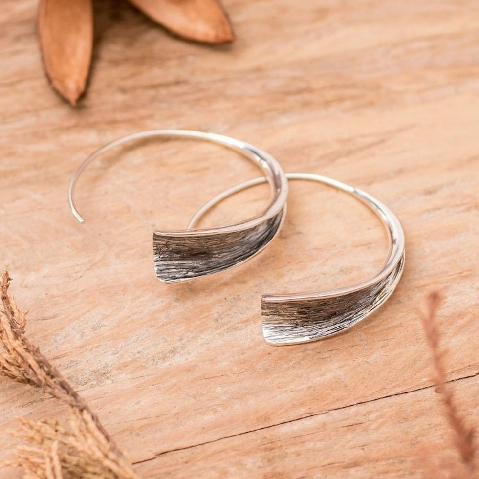 Modern Textured Sterling Silver Drop Earrings from Guatemala 'Anticlastic Flair'
