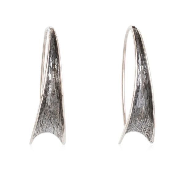 Alternate image for Modern Textured Sterling Silver Drop Earrings from Guatemala Anticlastic Flair