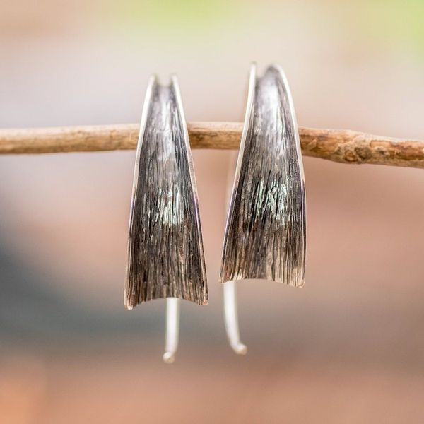 Alternate image for Modern Textured Sterling Silver Drop Earrings from Guatemala Anticlastic Flair