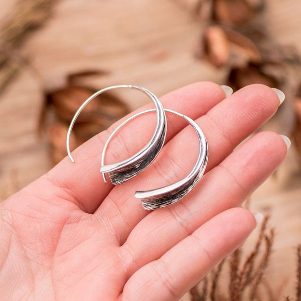 Alternate image for Modern Textured Sterling Silver Drop Earrings from Guatemala Anticlastic Flair