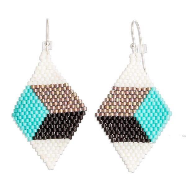 Alternate image for Handmade Geometric Modern Glass Beaded Dangle Earrings Portal to Geometry