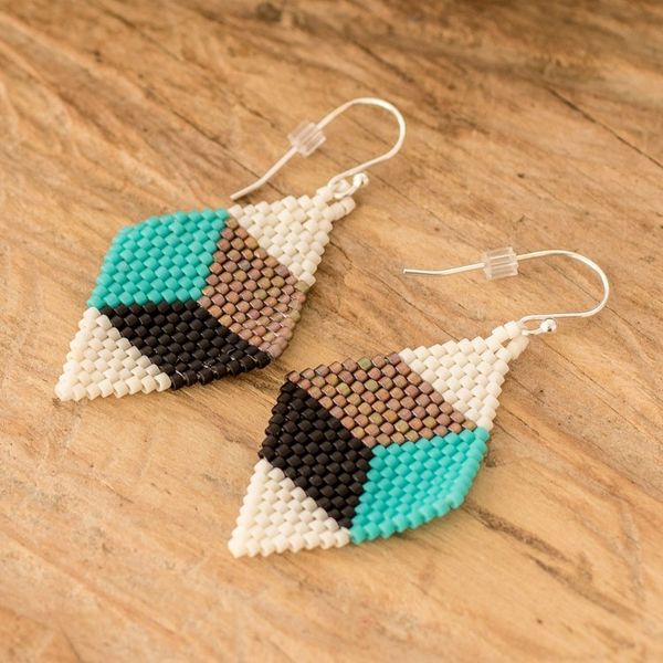 Alternate image for Handmade Geometric Modern Glass Beaded Dangle Earrings Portal to Geometry