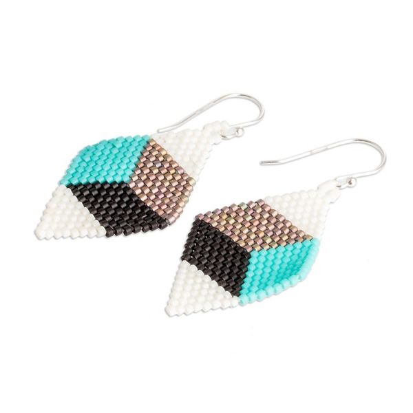 Alternate image for Handmade Geometric Modern Glass Beaded Dangle Earrings Portal to Geometry