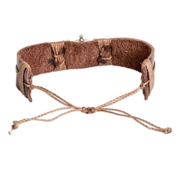 Alternate image for Mens Leather and Stainless Steel Helmsman Pendant Bracelet High Seas Helmsman