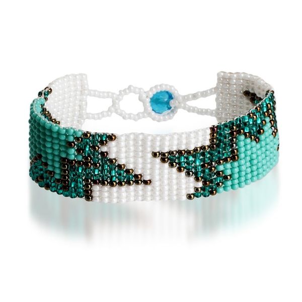 Alternate image for Turquoise and White Glass Beaded Star Wristband Bracelet Paradisial Blast