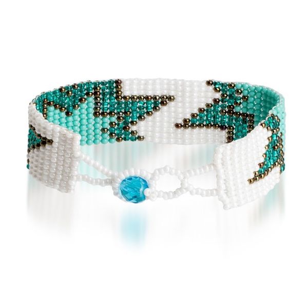 Alternate image for Turquoise and White Glass Beaded Star Wristband Bracelet Paradisial Blast