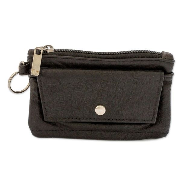 Alternate image for Eco-Friendly Black Recycled Leather Coin Purse with Zipper Frugal Space