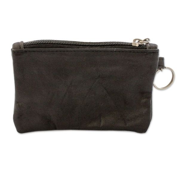Alternate image for Eco-Friendly Black Recycled Leather Coin Purse with Zipper Frugal Space
