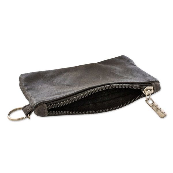 Alternate image for Eco-Friendly Black Recycled Leather Coin Purse with Zipper Frugal Space