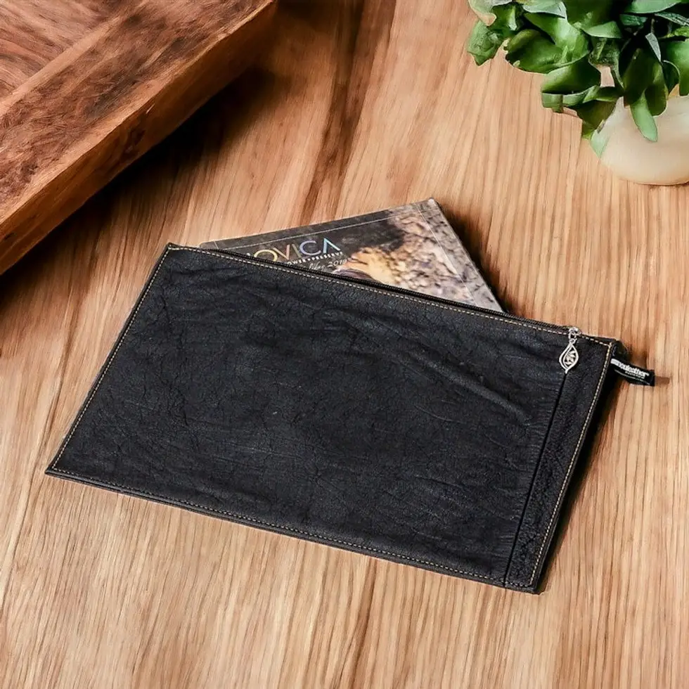 100 Recycled Leather Cosmetic Bag with Zippered Closure 'Refined Space'