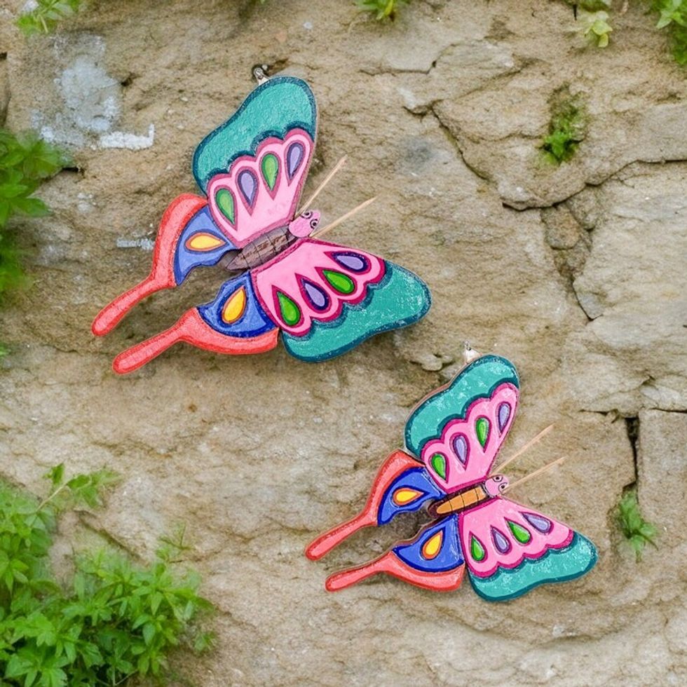 Set of 2 Hand-Painted Colorful Butterfly Wood Wall Art 'Sweet Flutter'