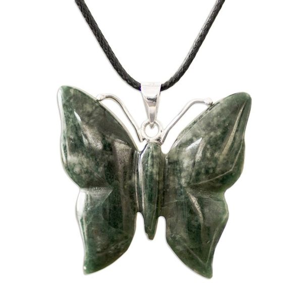 Alternate image for Light Green Jade Butterfly Pendant Necklace with Cotton Cord Butterfly Bliss