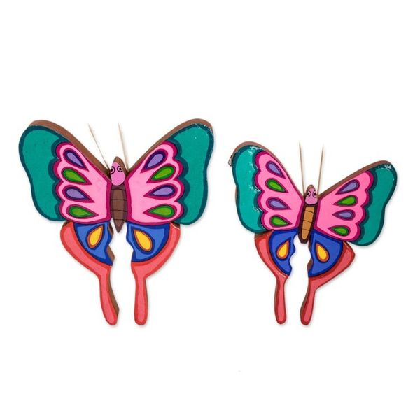 Alternate image for Set of 2 Hand-Painted Colorful Butterfly Wood Wall Art Sweet Flutter