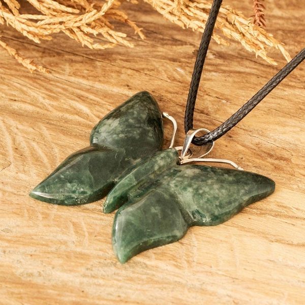 Alternate image for Light Green Jade Butterfly Pendant Necklace with Cotton Cord Butterfly Bliss