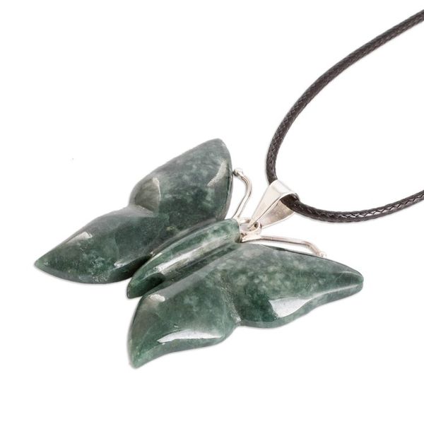 Alternate image for Light Green Jade Butterfly Pendant Necklace with Cotton Cord Butterfly Bliss