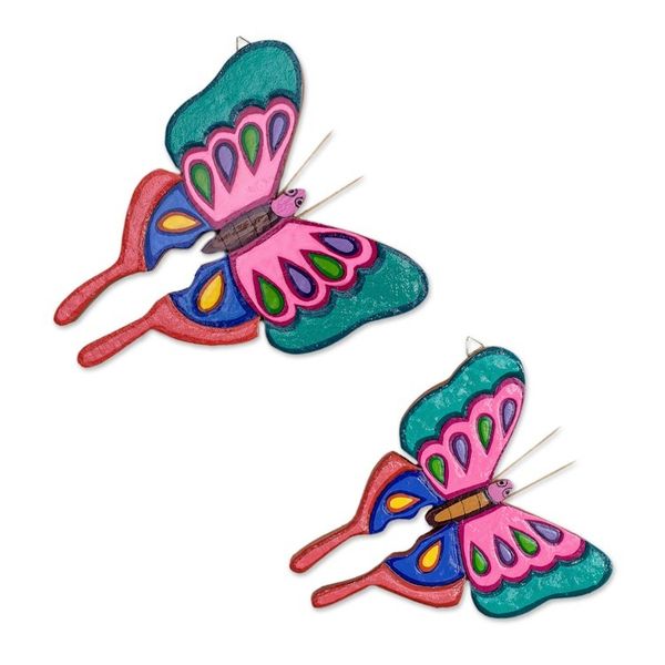 Alternate image for Set of 2 Hand-Painted Colorful Butterfly Wood Wall Art Sweet Flutter