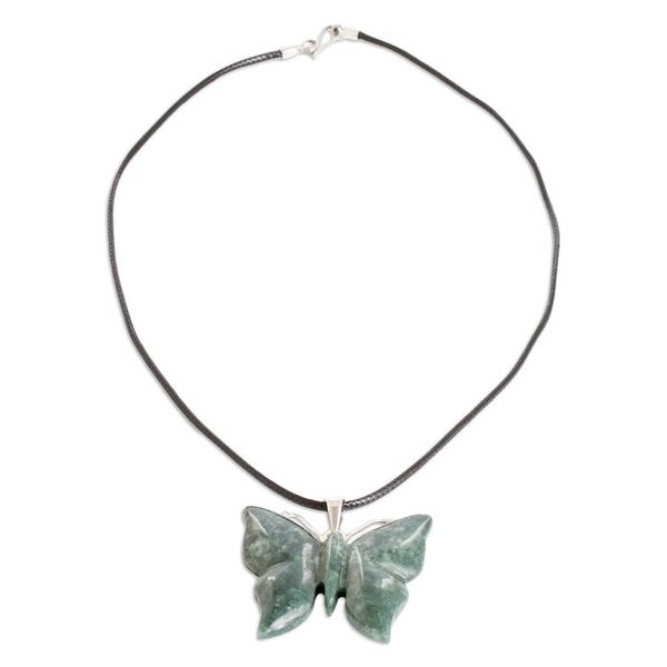 Alternate image for Light Green Jade Butterfly Pendant Necklace with Cotton Cord Butterfly Bliss