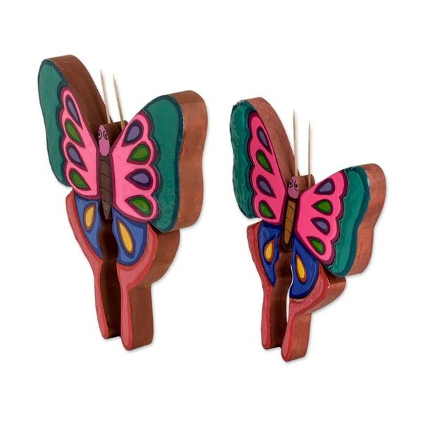 Alternate image for Set of 2 Hand-Painted Colorful Butterfly Wood Wall Art Sweet Flutter