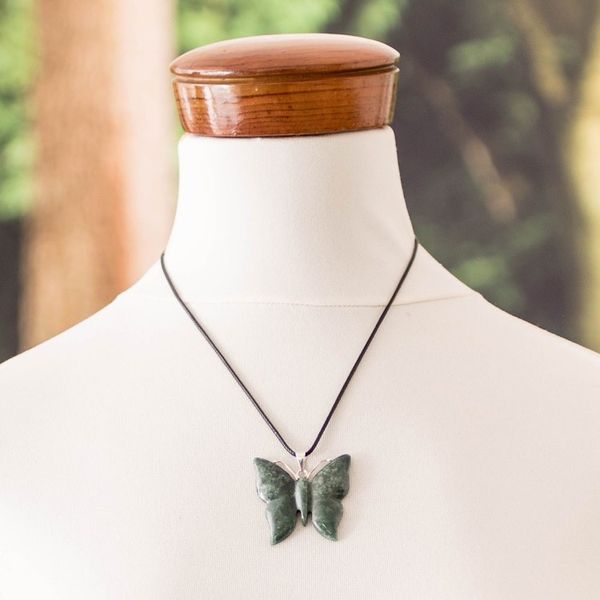 Alternate image for Light Green Jade Butterfly Pendant Necklace with Cotton Cord Butterfly Bliss