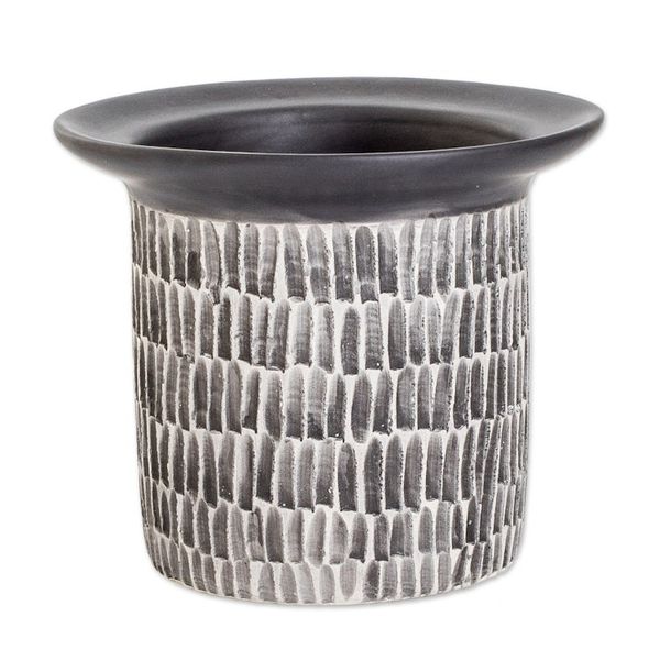 Alternate image for Guatemalan Handcrafted Modern Ivory and Black Ceramic Vase Chic Corner in Black