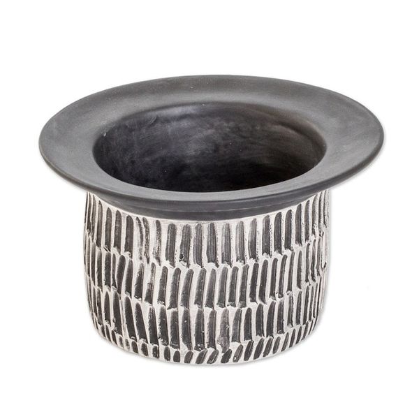 Alternate image for Guatemalan Handcrafted Modern Ivory and Black Ceramic Vase Chic Corner in Black