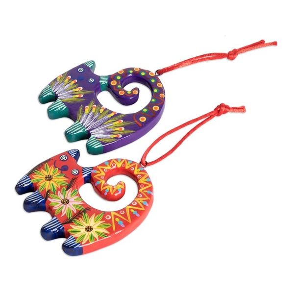 Alternate image for 4 Hand-Painted Cat-Shaped Ceramic Ornaments from Guatemala Celebration Cats